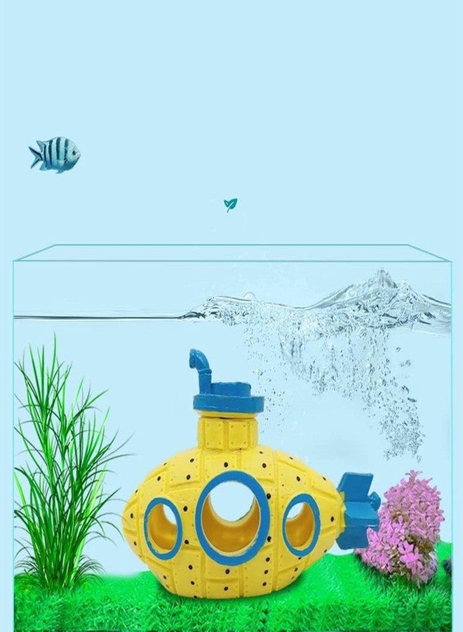 WinldMonmo Yellow Floating Submarine Ornament for Fish Tank - Cute Retro Style Resin Decor, Safe Tankmate Toy for Betta, Cichlids, Goldfish, Shrimp, Hermit Crabs, Aquarium Accessory - Image 3
